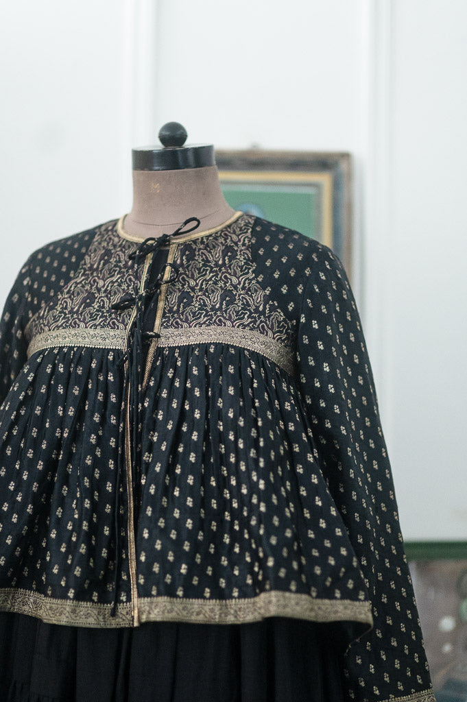 Ishqa, Vintage Saree Up Cycled, Kedia Blouse in Black, Medium