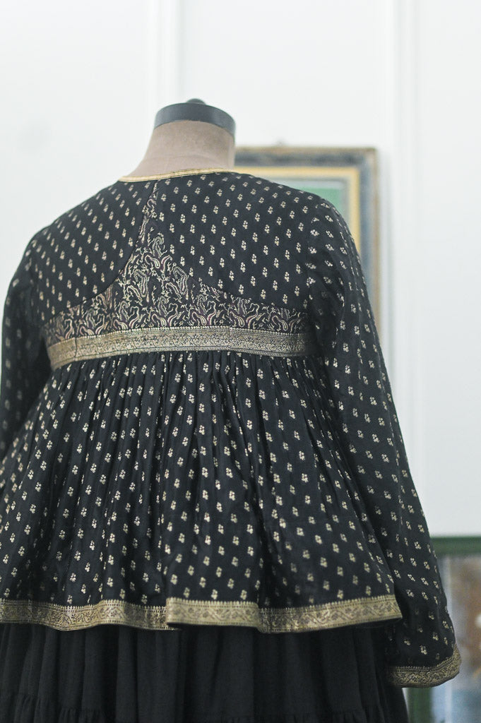 Ishqa, Vintage Saree Up Cycled, Kedia Blouse in Black, Medium