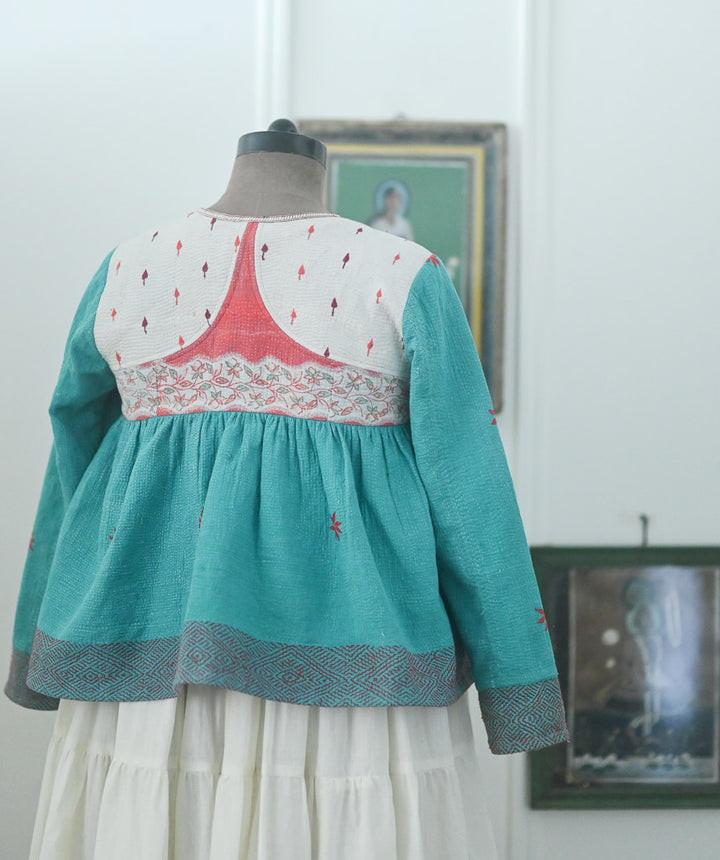 Jakarta, Hand Crafted & Hand Embroidered Kantha Kediya Jacket in Green