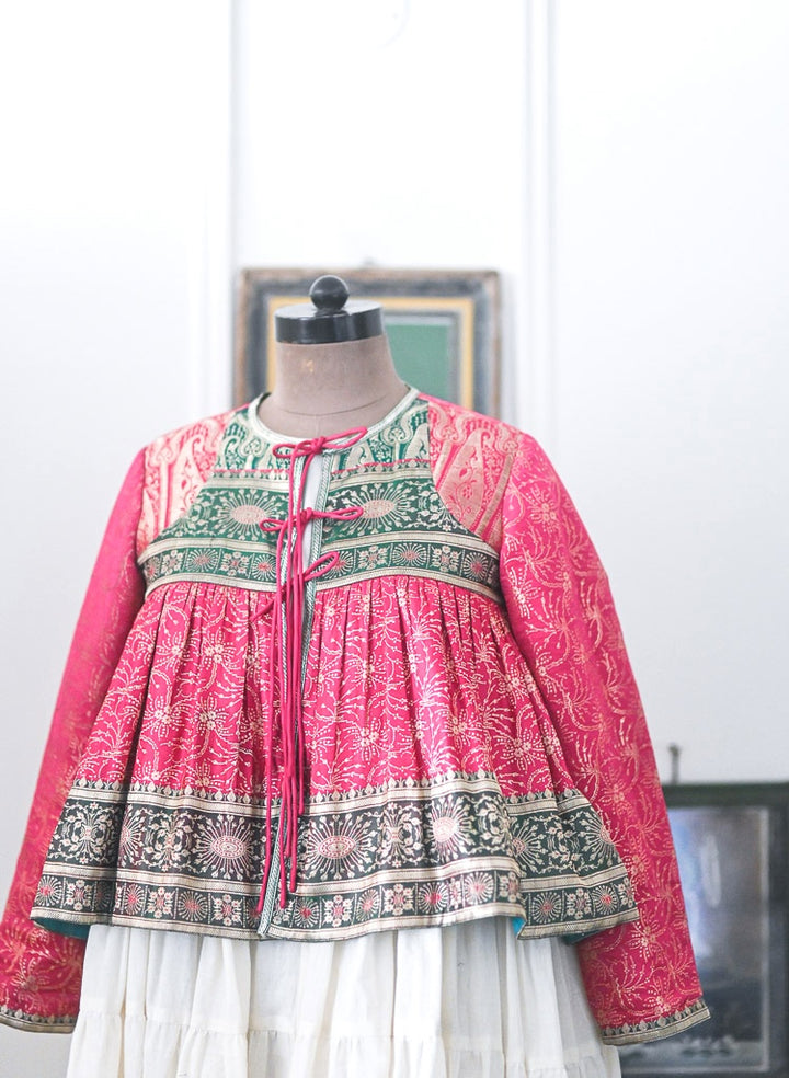 Resham, Fuschia & Emerald Green Up Cycled from Vintage Saree Kedia, Medium