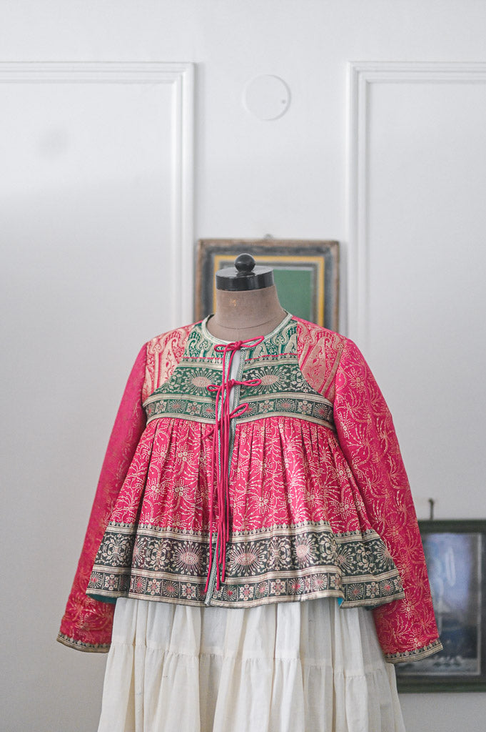 Resham, Fuschia & Emerald Green Up Cycled from Vintage Saree Kedia, Medium