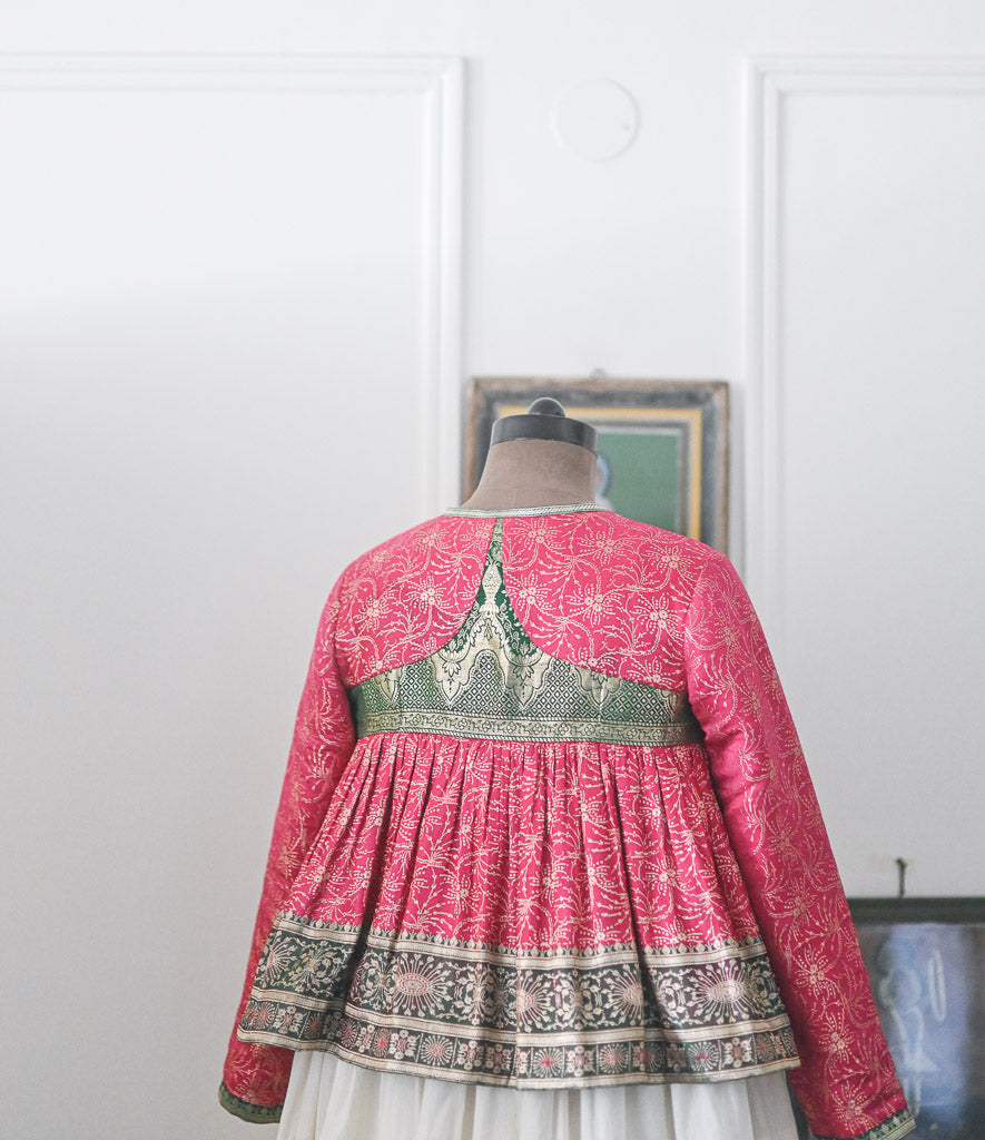 Resham, Fuschia & Emerald Green Up Cycled from Vintage Saree Kedia, Medium