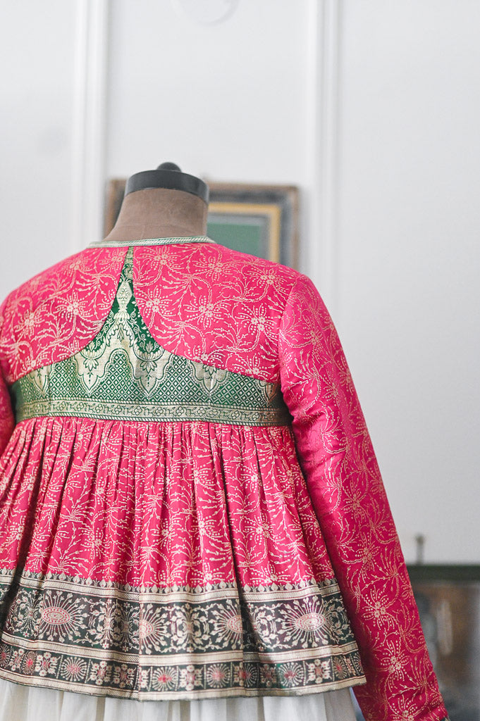 Resham, Fuschia & Emerald Green Up Cycled from Vintage Saree Kedia, Medium