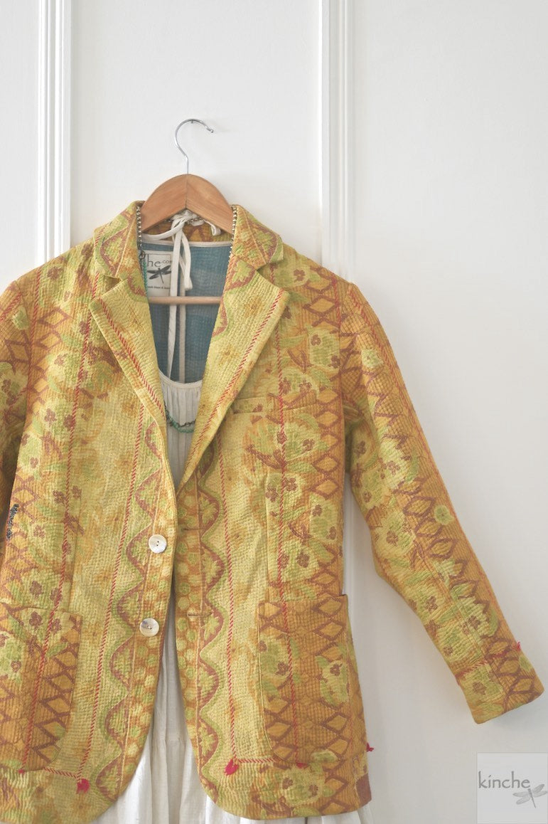 Robin, Sustainably Made with Vintage Kantha Quilt, Unisex Blazer in Size/Bust 36 Inches