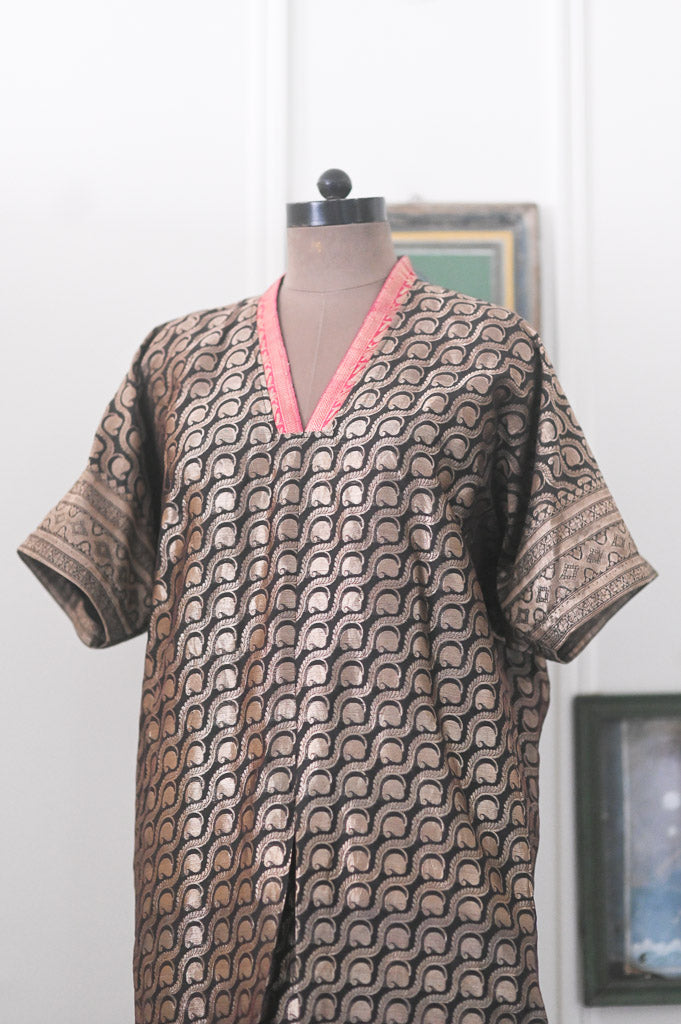 Pihu, Vintage Saree, Up Cycled kaftan Dress in M & Large - kinchecom
