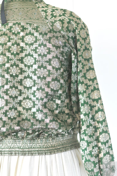 Geet, Vintage Zari Saree Bomber, Emerald Green, Handwoven