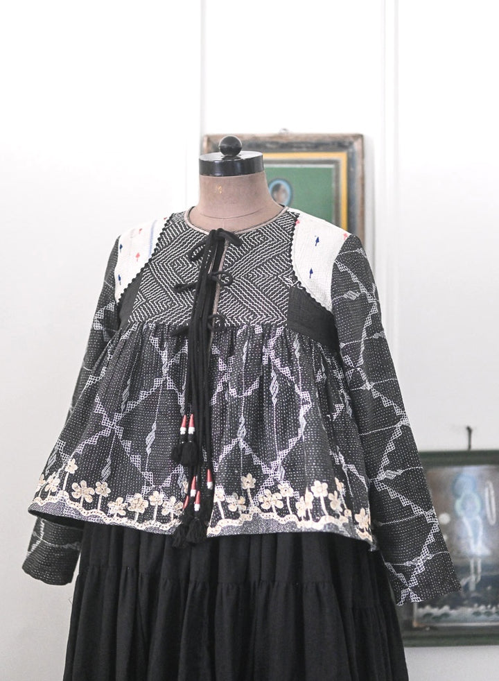 Agra, Vintage kantha from Early 1900's Up Cycled in to a Kantha Kediya in M