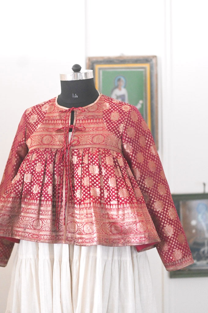 Sitara, Vintage Zari Saree, Up Cycled into a Beautiful Kedia Blouse in L & 2XL