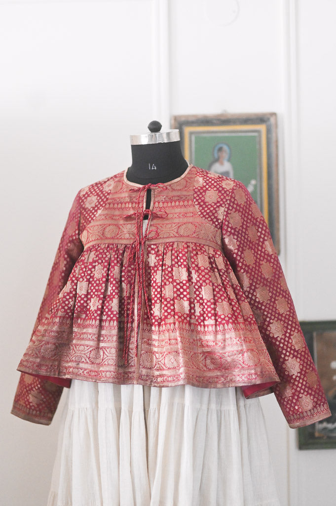 Sitara, Vintage Zari Saree, Up Cycled into a Beautiful Kedia Blouse in L & 2XL
