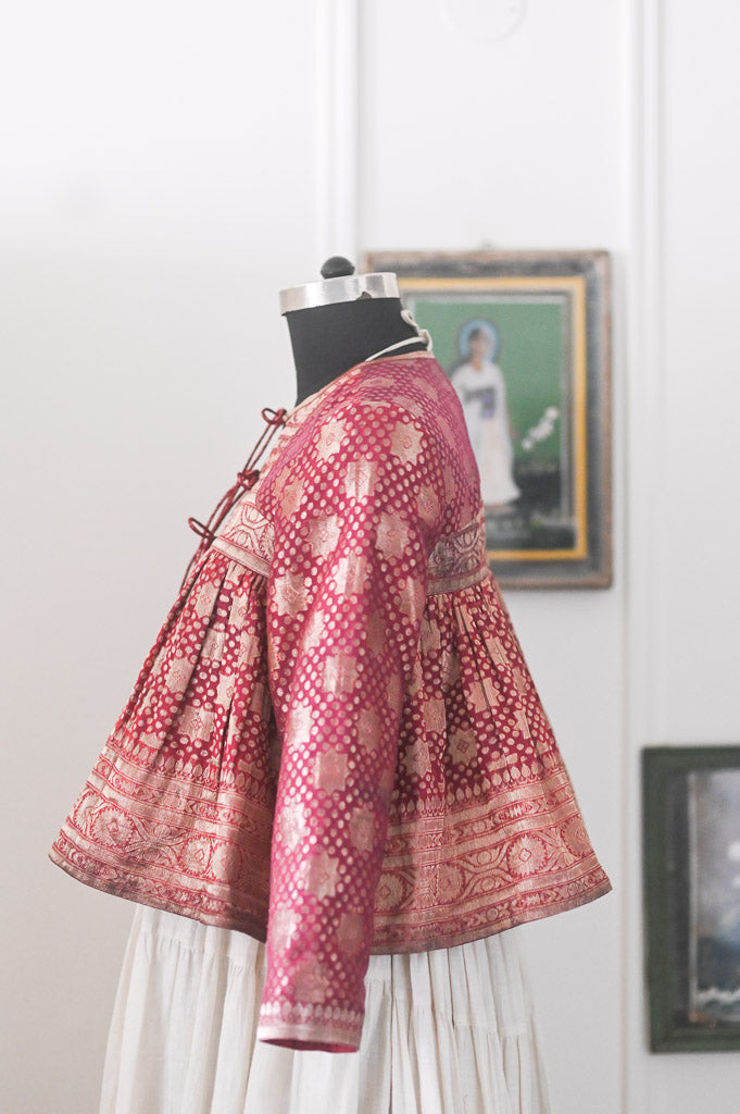 Sitara, Vintage Zari Saree, Up Cycled into a Beautiful Kedia Blouse in L & 2XL