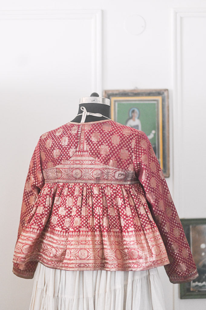 Sitara, Vintage Zari Saree, Up Cycled into a Beautiful Kedia Blouse in L & 2XL