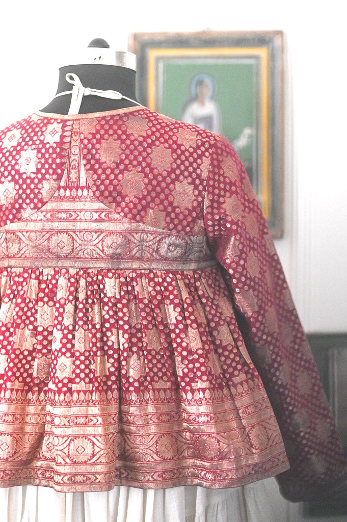 Sitara, Vintage Zari Saree, Up Cycled into a Beautiful Kedia Blouse in L & 2XL