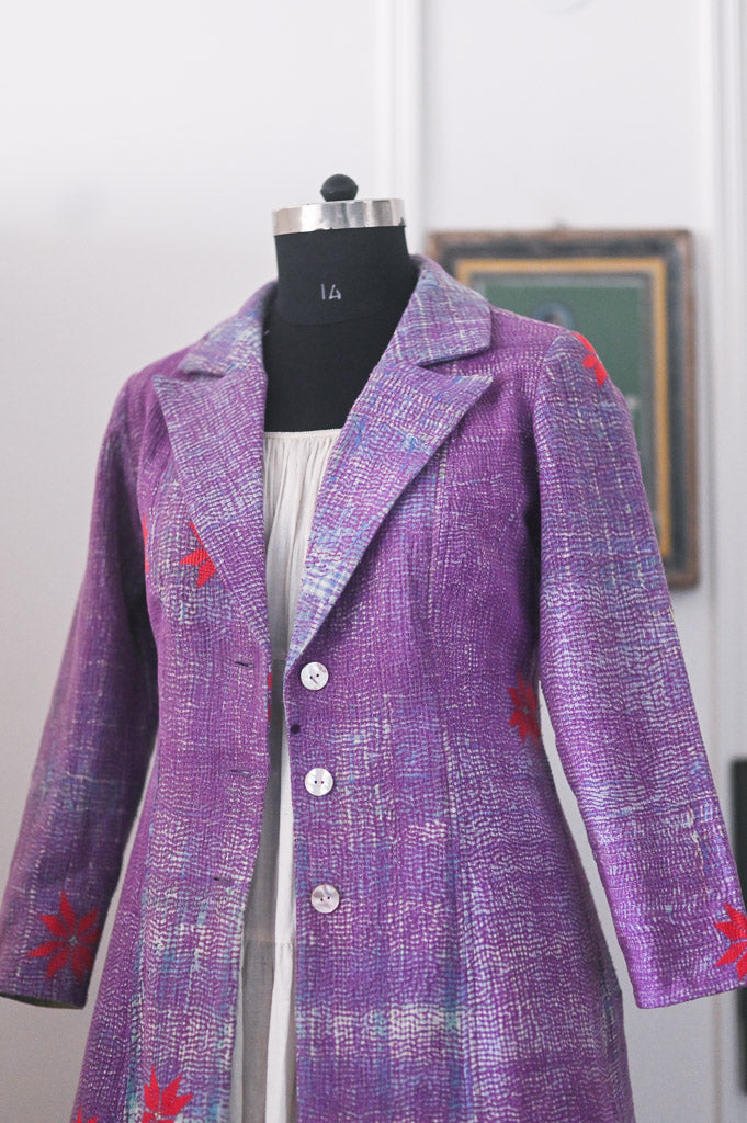 Glinda, Up Cycled Early 1900's Textile, Vintage Kantha Blazer XL