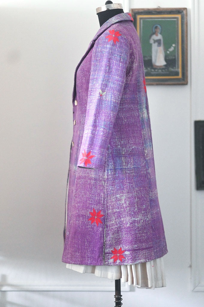 Glinda, Up Cycled Early 1900's Textile, Vintage Kantha Blazer XL