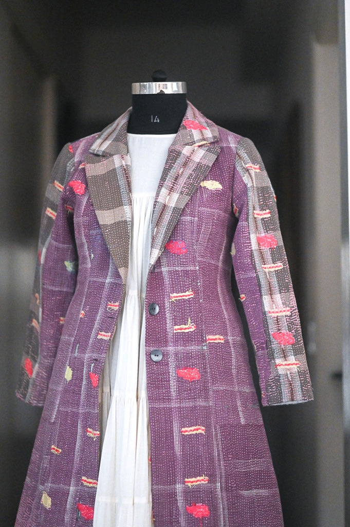 Vienna, distressed Look, Up Cycled Early 1900's Textile, Vintage Kantha Blazer L