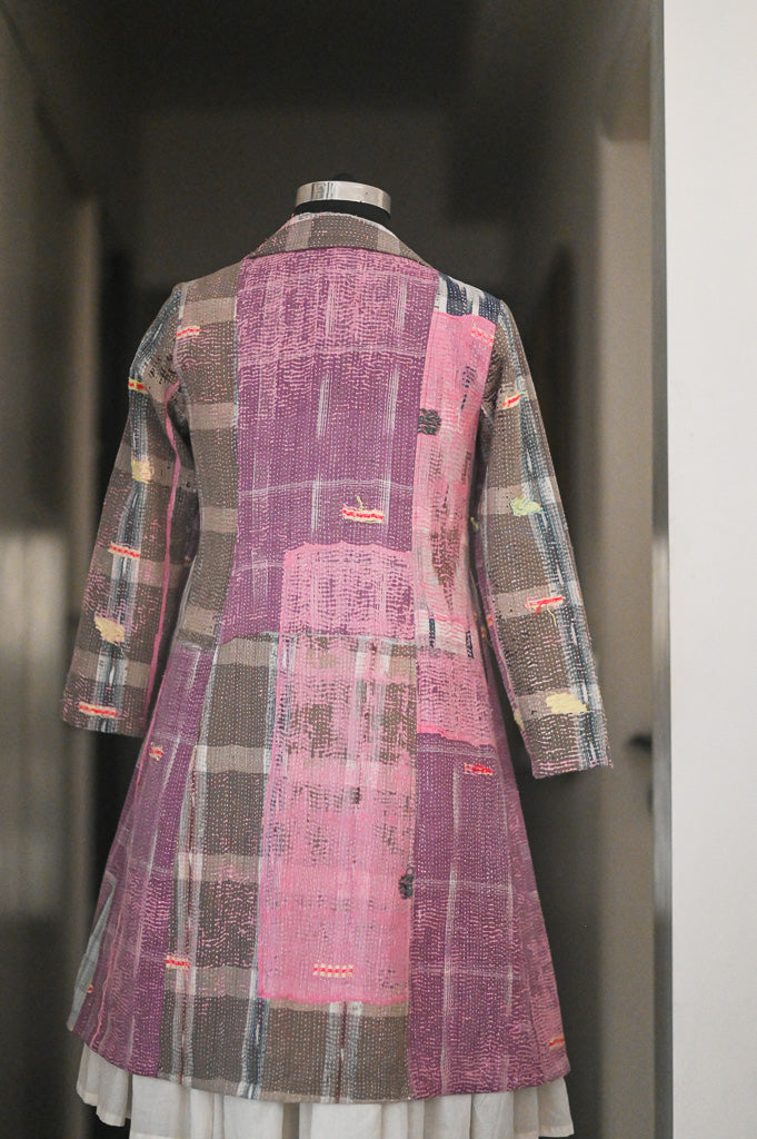 Vienna, distressed Look, Up Cycled Early 1900's Textile, Vintage Kantha Blazer L