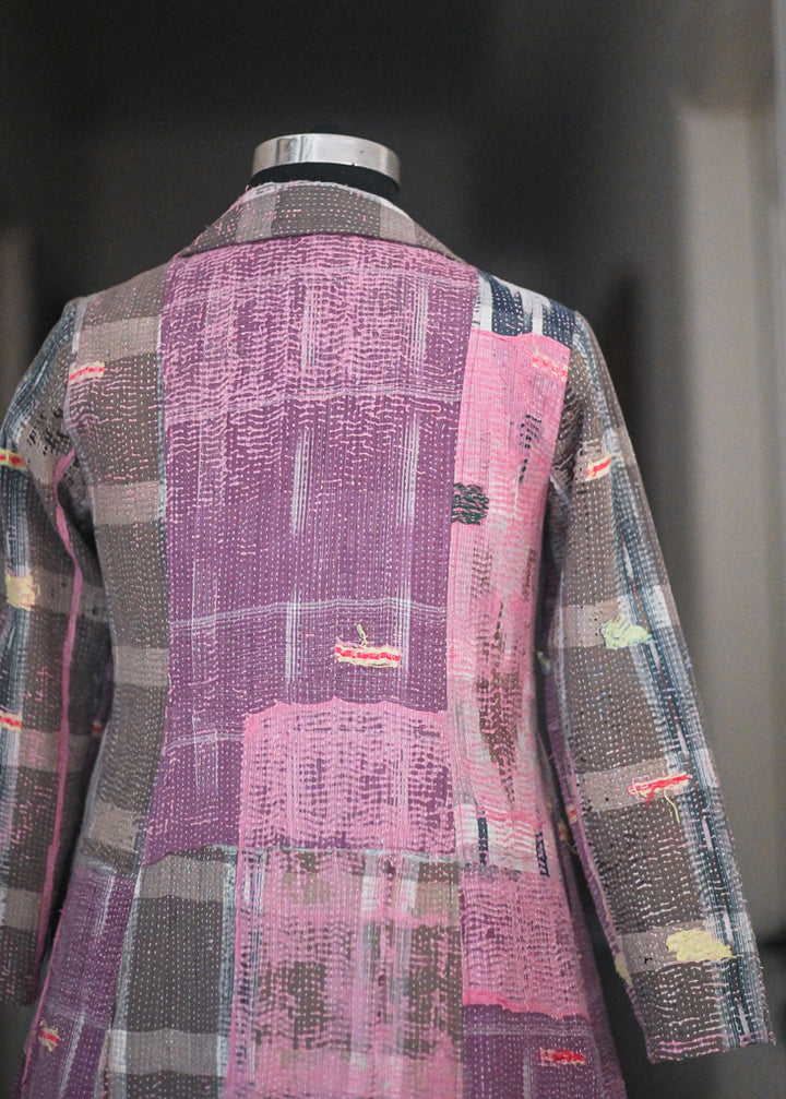 Vienna, distressed Look, Up Cycled Early 1900's Textile, Vintage Kantha Blazer L