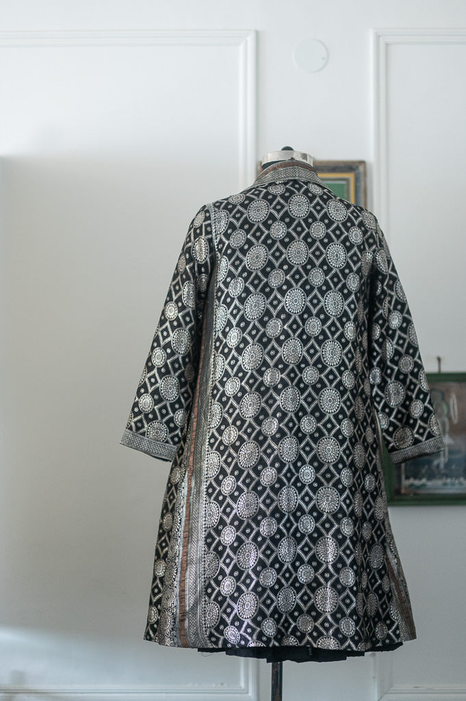 Jama 16, Long Robe Style Coat made with Vintage Zari Silk Full Sleeves, Medium