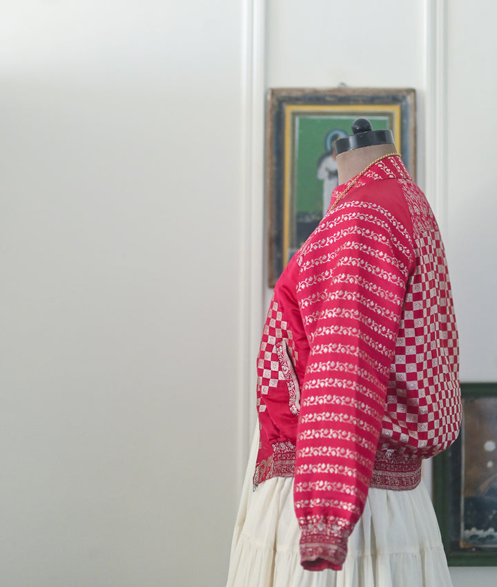 Ria, Katan Silk Vintage Zari Saree Up Cycled Bomber in Large, kinche RARE