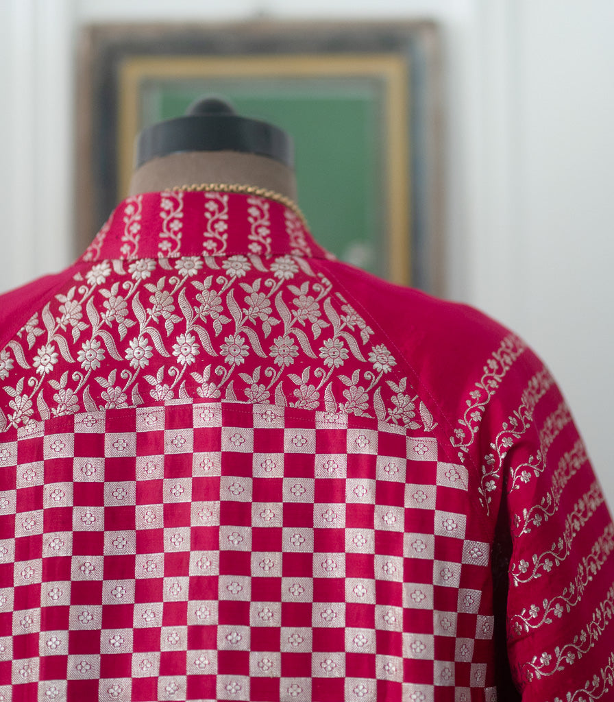 Ria, Katan Silk Vintage Zari Saree Up Cycled Bomber in Large, kinche RARE