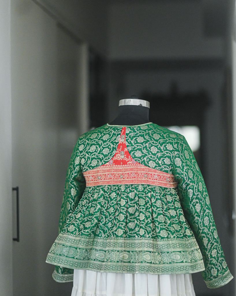 Neerja, Vintage Katan Silk and Zari Saree, Up Cycled Kedia Blouse in Medium, Large & X Large