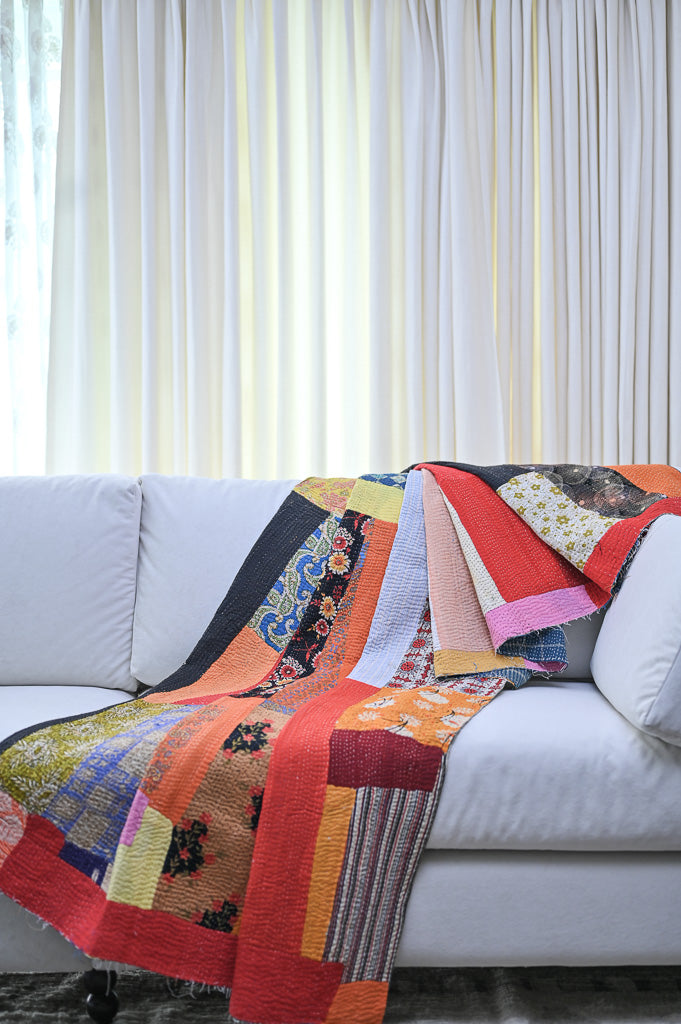 Ganga, Vintage Hand Embroidered Kantha Quilt - kinchecom