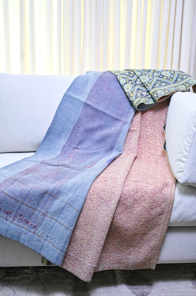 Jhalwar, Vintage Hand Embroidered Kantha Quilt, Patchworked, Medium - kinchecom