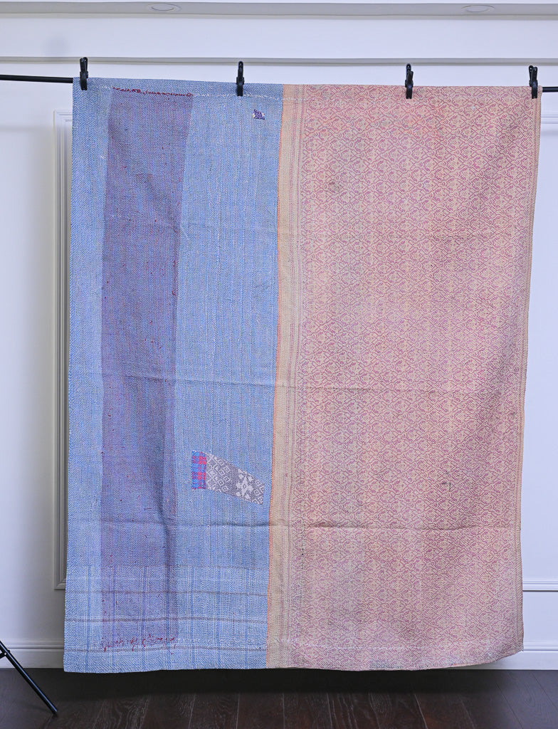 Jhalwar, Vintage Hand Embroidered Kantha Quilt, Patchworked, Medium - kinchecom