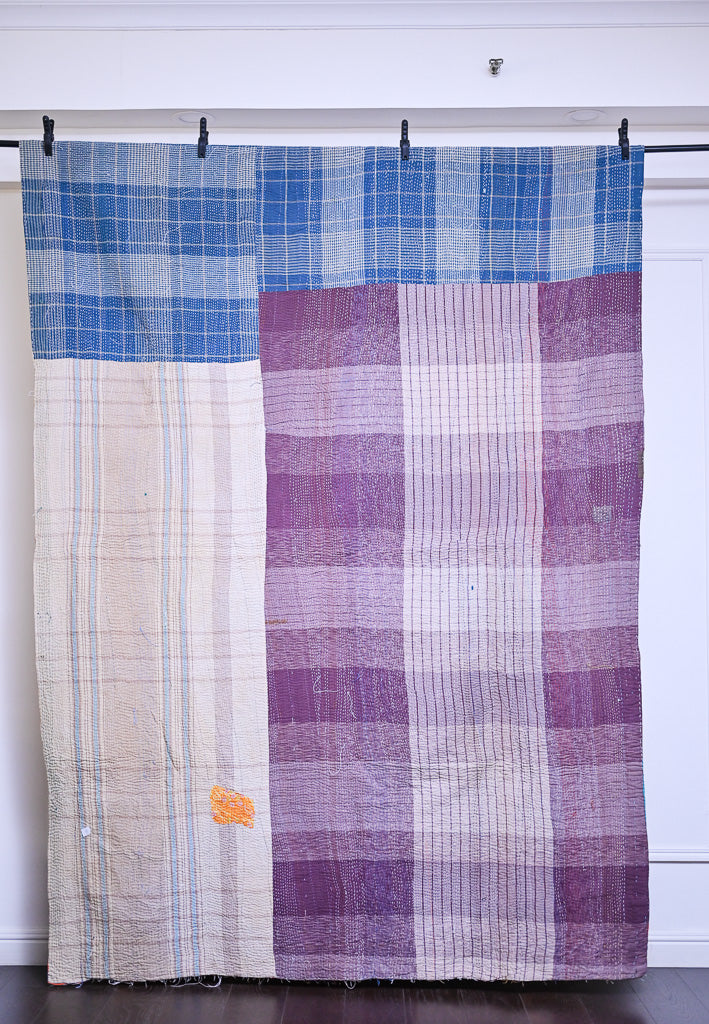 Ganga, Vintage Hand Embroidered Kantha Quilt - kinchecom