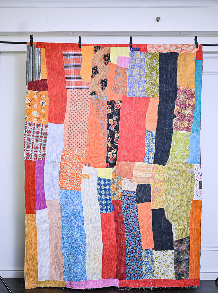 Ganga, Vintage Hand Embroidered Kantha Quilt - kinchecom