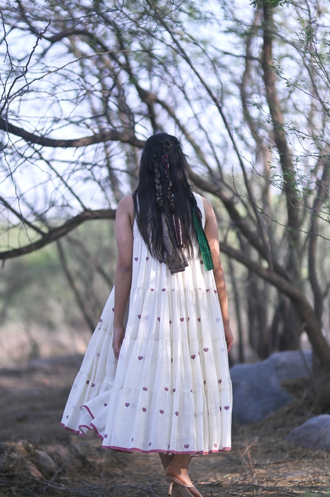 Ekaa Heart, Muti layer, flared Jamdani Dress with Lining - kinchecom