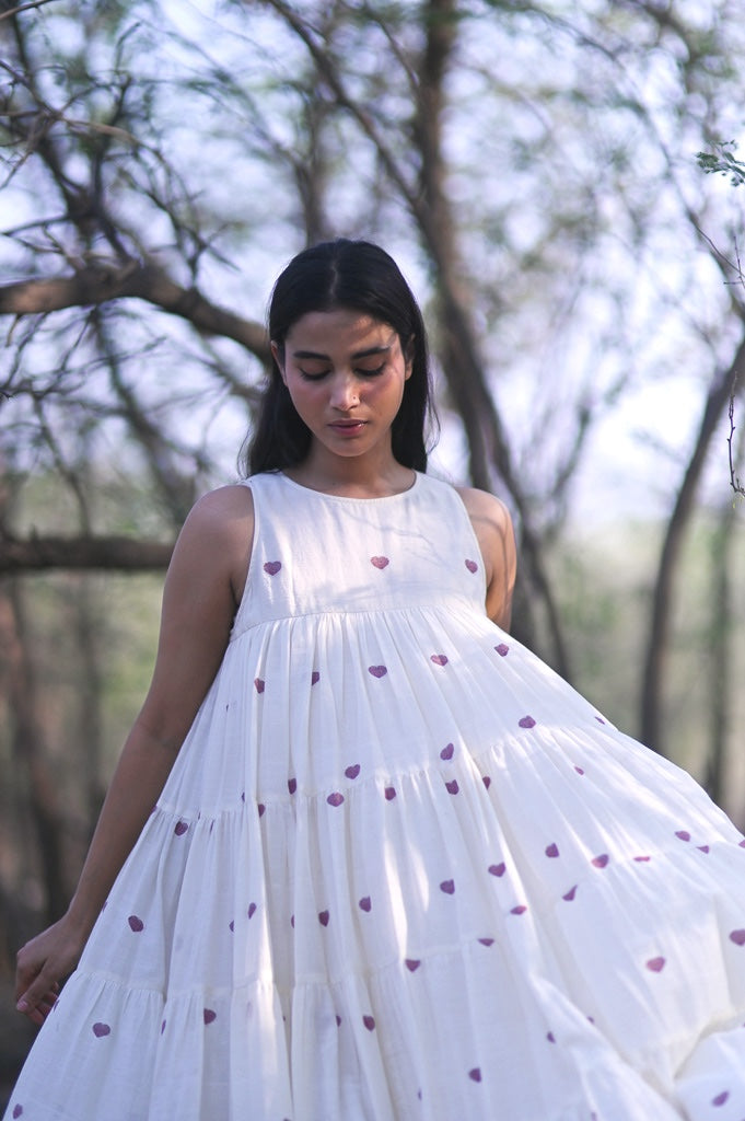 Ekaa Heart, Muti layer, flared Jamdani Dress with Lining - kinchecom