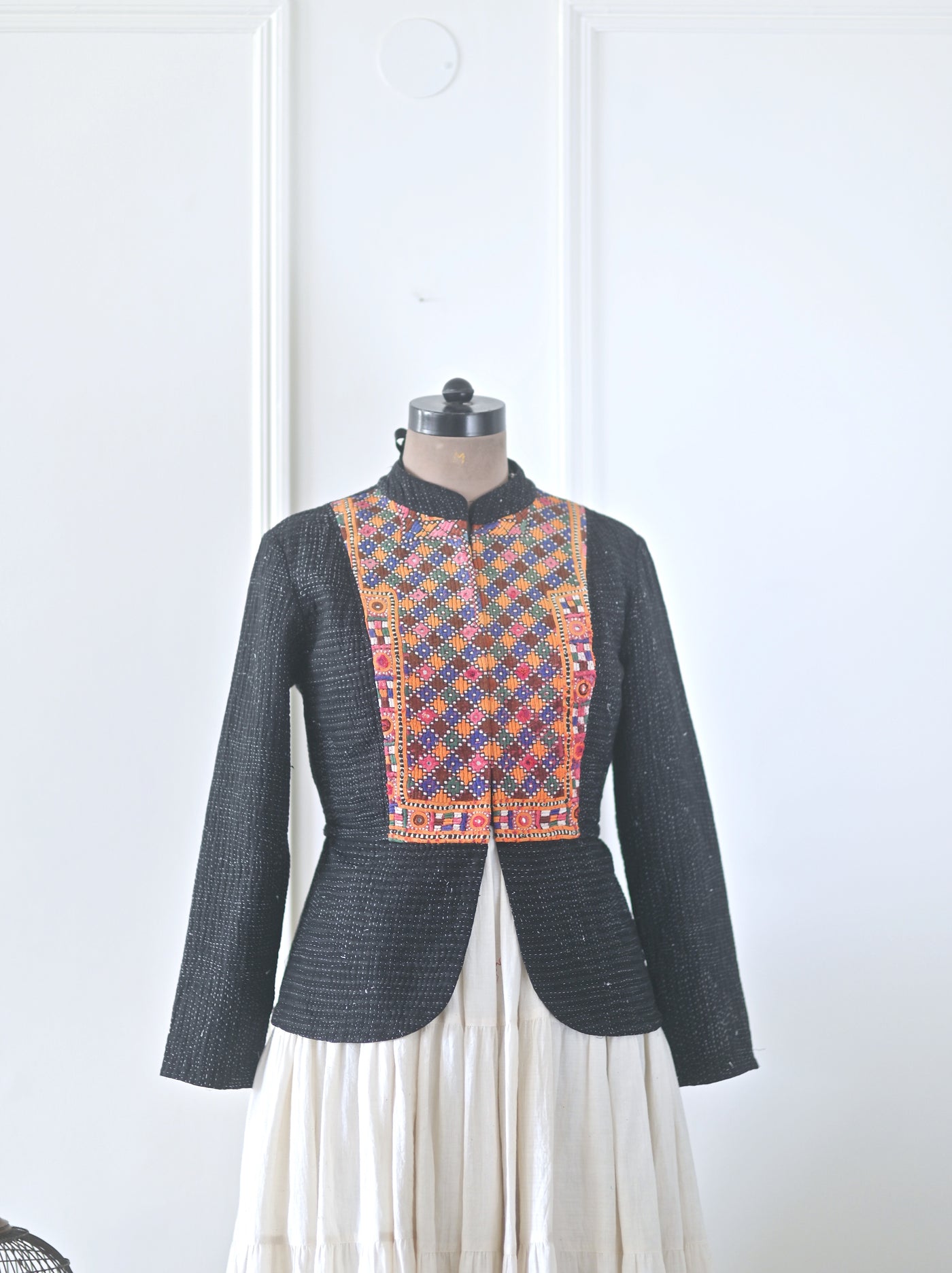 Nanna Svartz, XL, Kantha and Vintage Mirror Work Short Jacket in Black