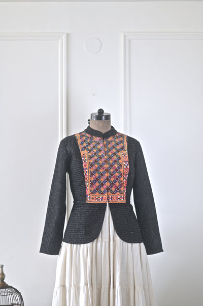 Nanna Svartz, XL, Kantha and Vintage Mirror Work Short Jacket in Black