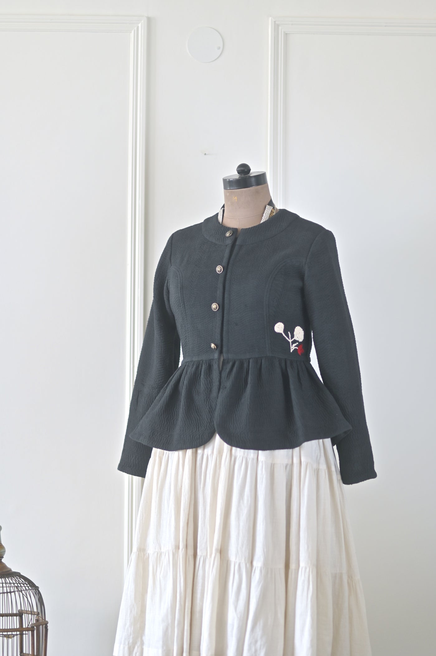 Ingrid, Size Large,  Vintage kantha Peplum Jacket with Hand Embroidery