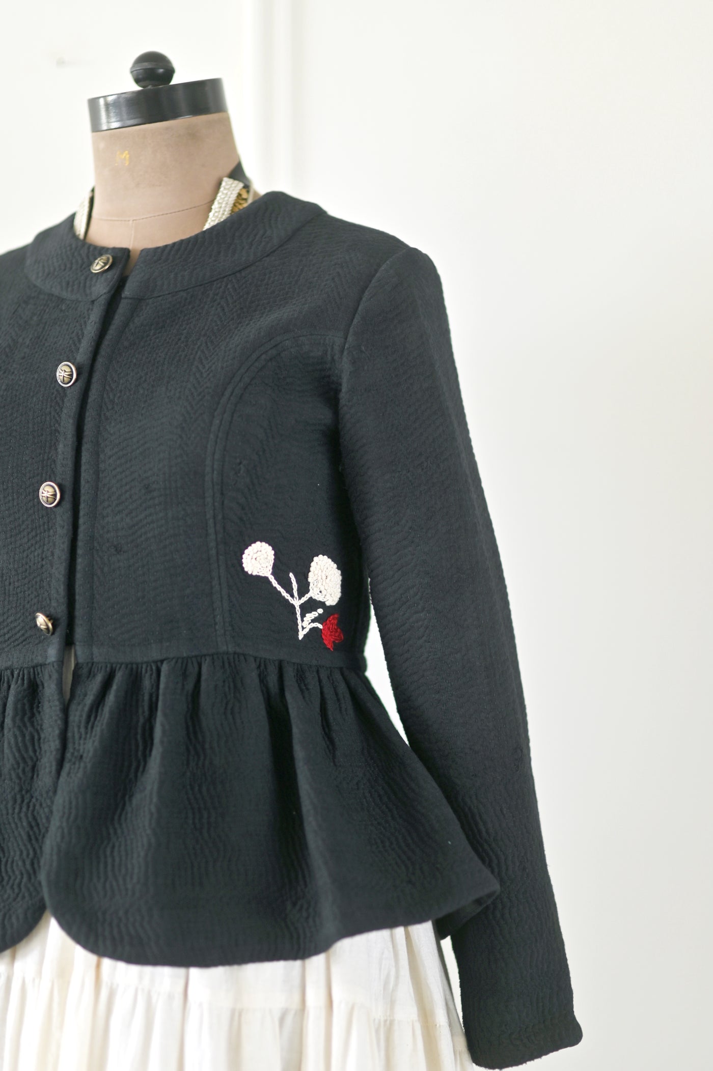 Ingrid, Size Large,  Vintage kantha Peplum Jacket with Hand Embroidery