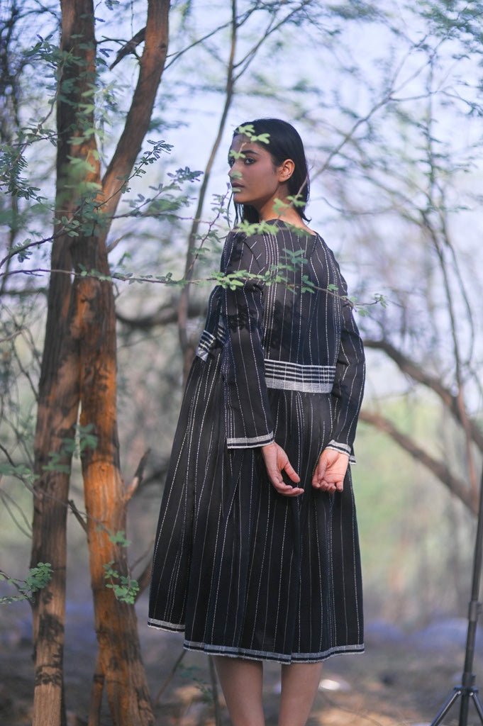 Cairo, Kala Cotton Organic Fabric Dress in Black & Off White Pattern - kinchecom