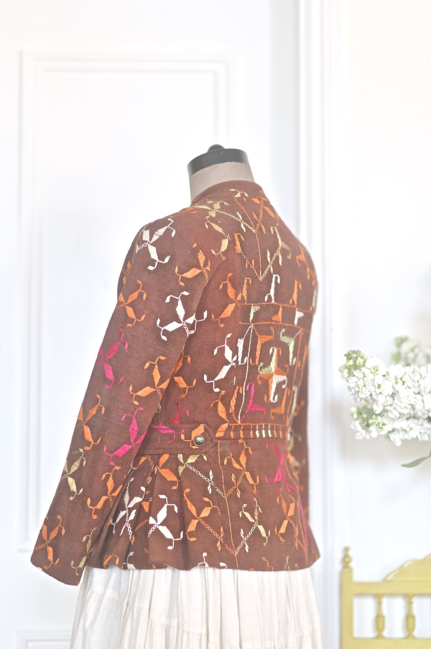 Ekaa, Sustainably made Vintage Bagh Phulkari Short Jacket, Small, One of a Kind