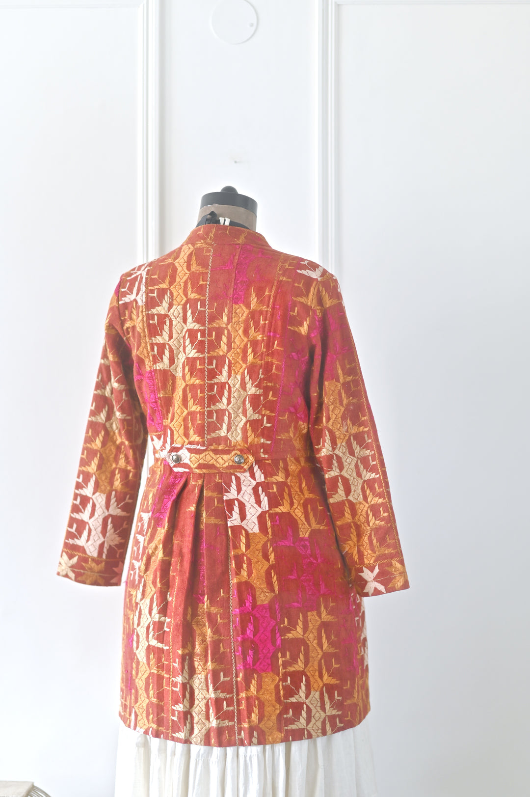 Ardas, Size large, Knee Length Jacket Made of Antique Phulkari Chaddar/ One of a Kind - kinchecom