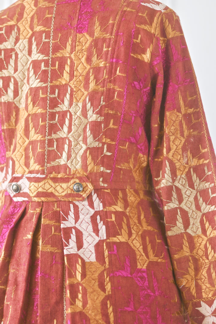 Ardas, Size large, Knee Length Jacket Made of Antique Phulkari Chaddar/ One of a Kind - kinchecom