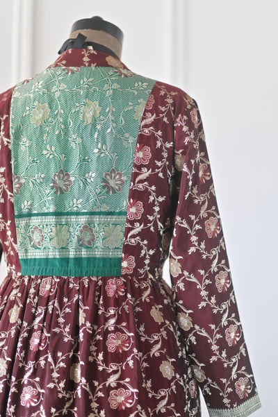 Sehmat, Size XXL vintage Zari Silk Saree Long Coat, One of a Kind
