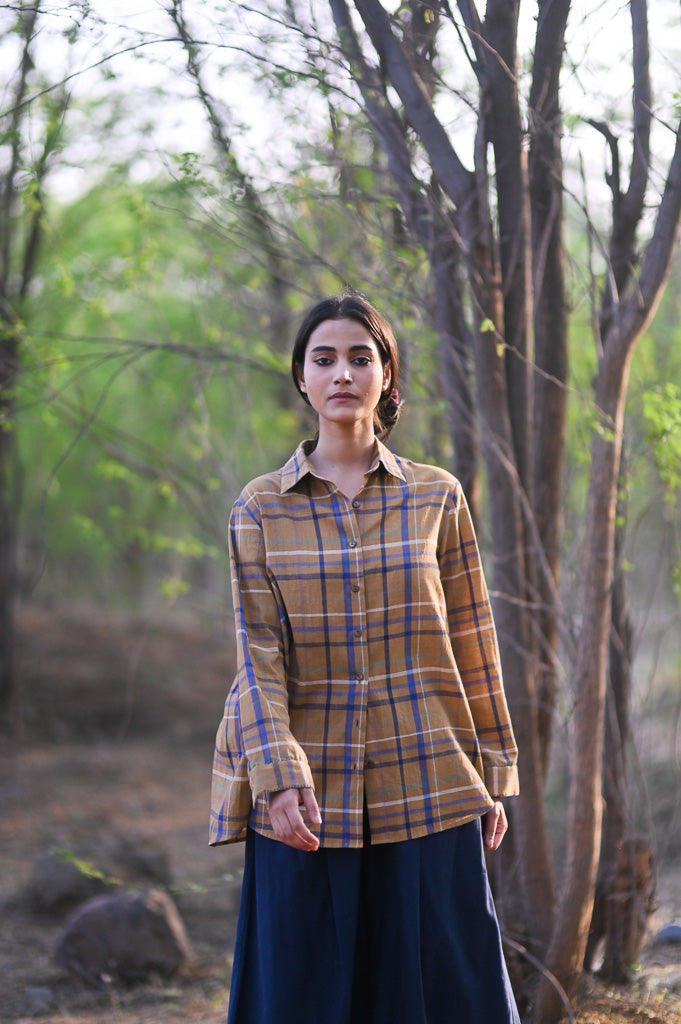 Brooklyn, Hand Woven Cotton Madras Check Blouse with Hand Smocking - kinchecom