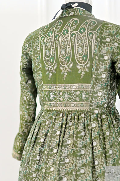 Noor, Sage Green, Vintage Zari Silk Saree, Flared Coat in Size Medium