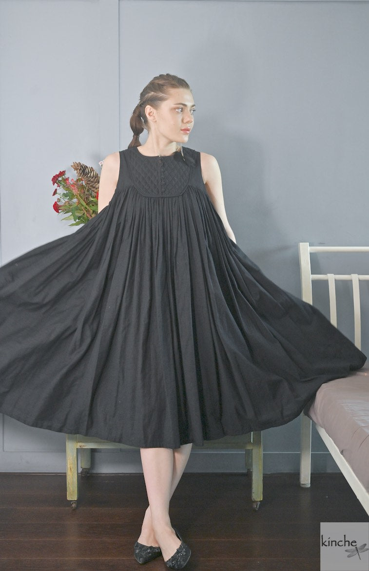 khadi long dress with quilting at yolk, Tara