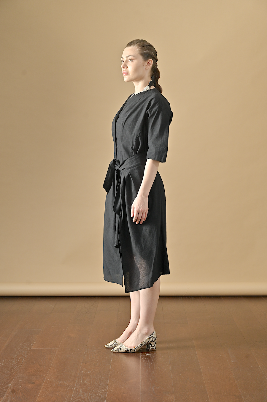 Aster, Khadi  Wrap Shirt Dress in Black