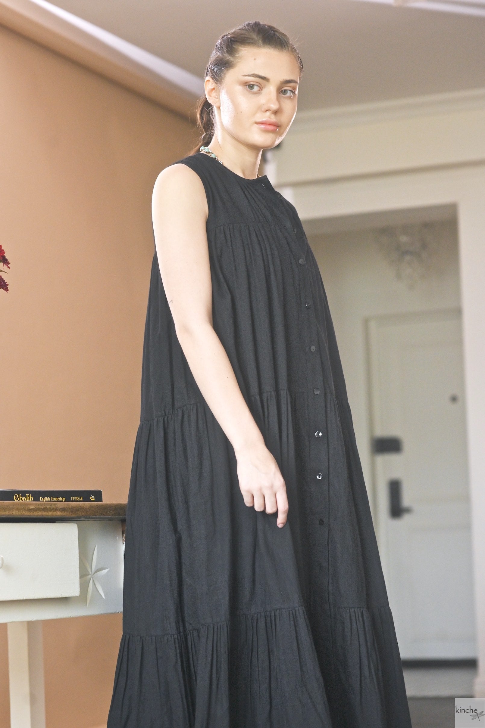 Poppy, Long Cotton Maxi Dress, Front Open, Sustainably Made