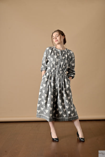 Lyre, Ikat Long Coat Dress, Smocking at Neck and Back