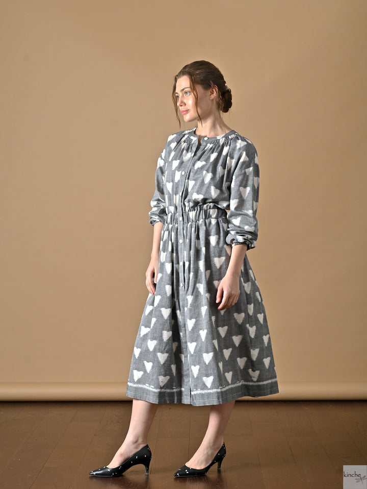 Lyre, Ikat Long Coat Dress, Smocking at Neck and Back - kinchecom