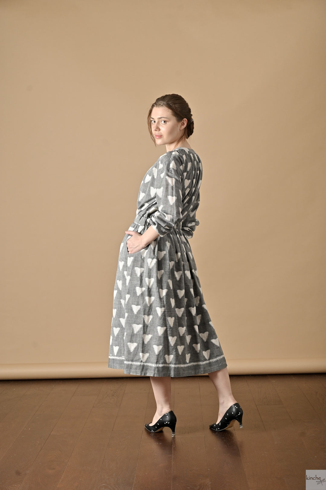 Lyre, Ikat Long Coat Dress, Smocking at Neck and Back - kinchecom