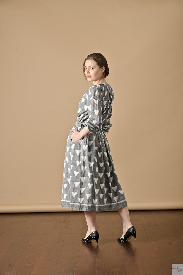 Lyre, Ikat Long Coat Dress, Smocking at Neck and Back - kinchecom